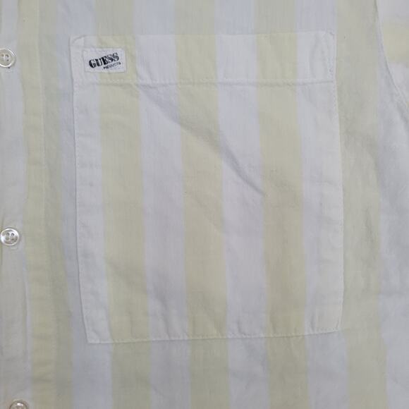 Vintage 90s GUESS Stripes Button Shirt Womens L 21x29 White Yellow - Picture 9 of 13